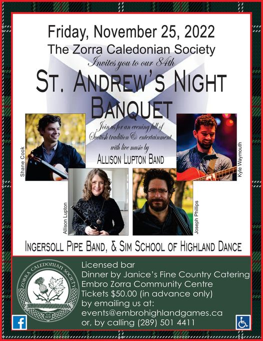 Zorra Caledonian Society 84th St. Andrew's Night Banquet on Friday ...